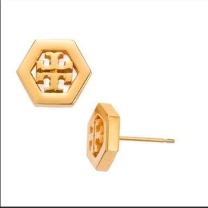 Tory Burch 16 k gold plated hexagonal earrings